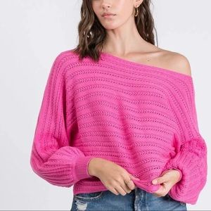 Pink knitted off the shoulder sweater
